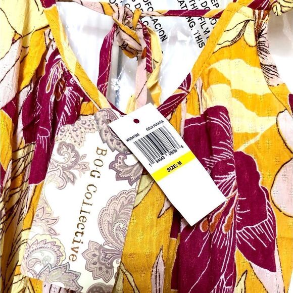 BAND OF GYPSIES COLLECTIVE - NWT  “Euphoria” Gold Floral Wide-Leg Jumpsuit. Sz M - Picture 5 of 16